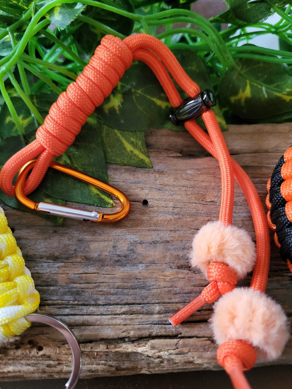 Orange Paracord Lanyard with Pom-Pom Accents